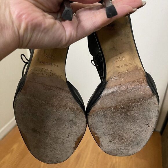 JIMMY CHOO black leather lace eyelet ankle strap stiletto heels size EU 38.5 - Picture 5 of 7